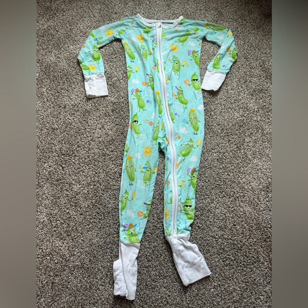 Green and White Pickleball Print Footies One Piece